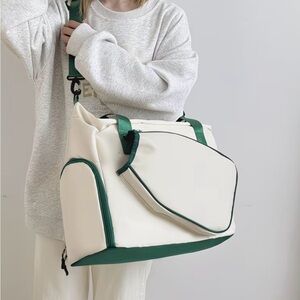 New-Large Capacity Pickleball Bag Cream/Beige with Dark Green accents